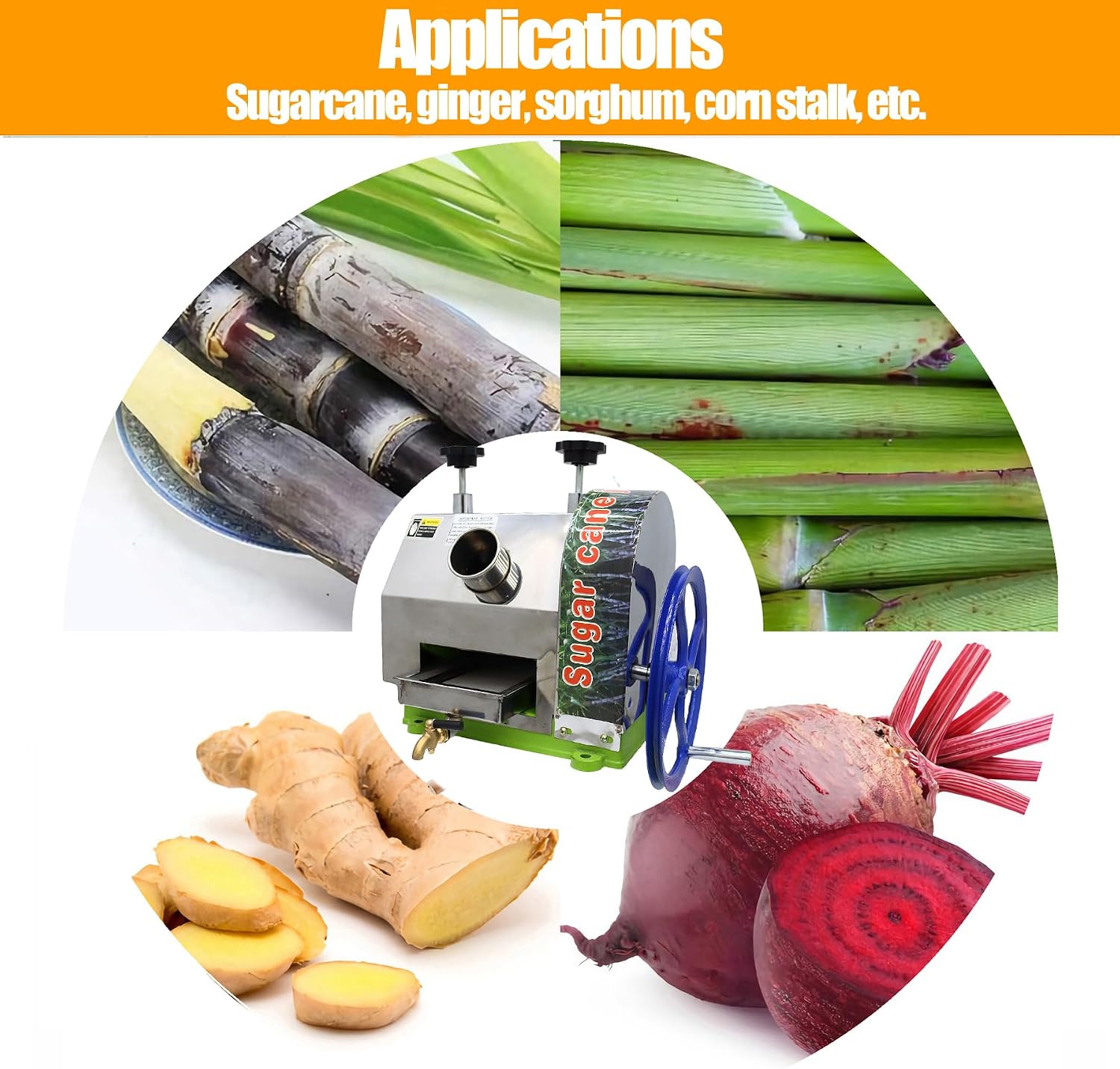 TECHTONGDA Efficient Manual Sugar Cane Juicer Machine, 330LB/H Output Sugar Cane Juicer Press, 2.4' Large Inlet Sugarcane Press Extractor with 2 Peeling Knives, Ideal for Homes, Shops, Restaurants
