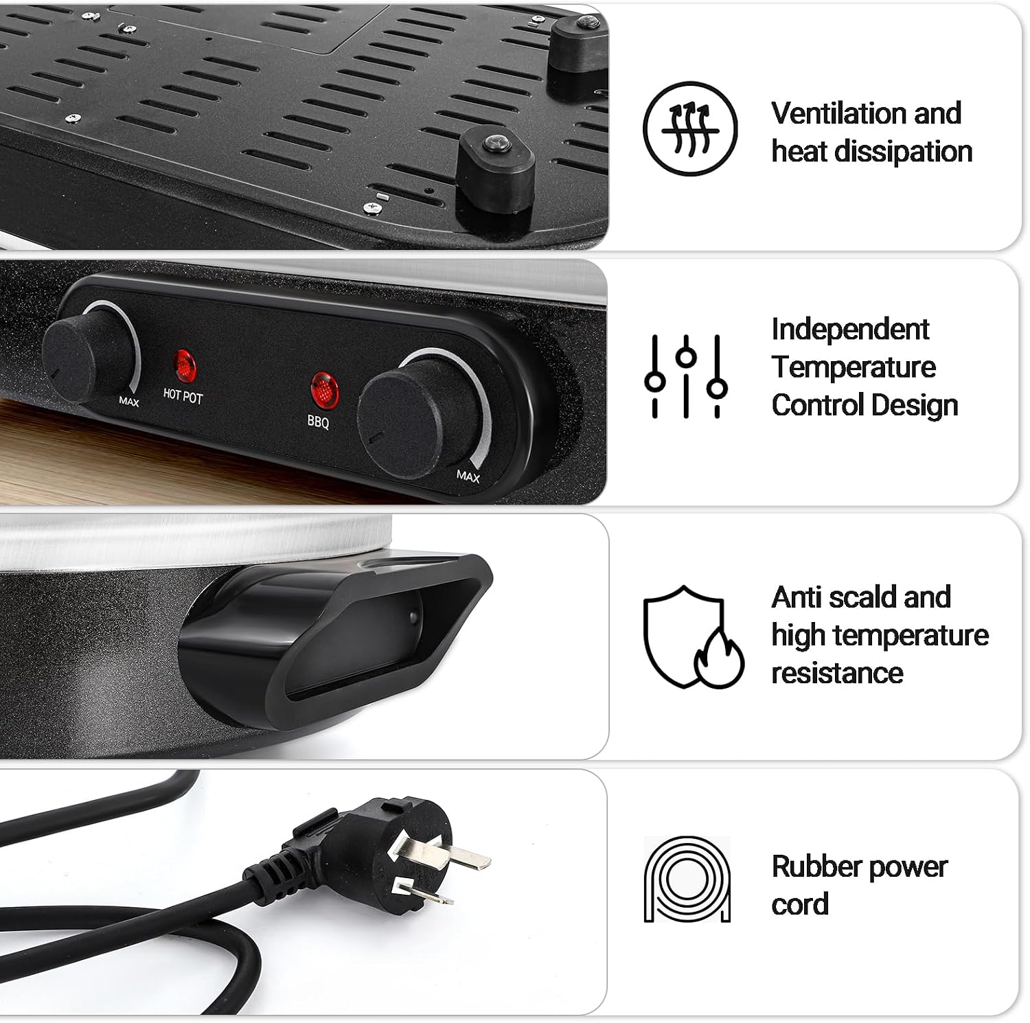Electric Hot Pot Grill Removable 2 in 1 Shabu-shabu Pot Korean BBQ Grill Large Baking Tray Divider Hotpot, Smokeless Non-Stick Cooker Pan, Temperature Control, 2-10 People