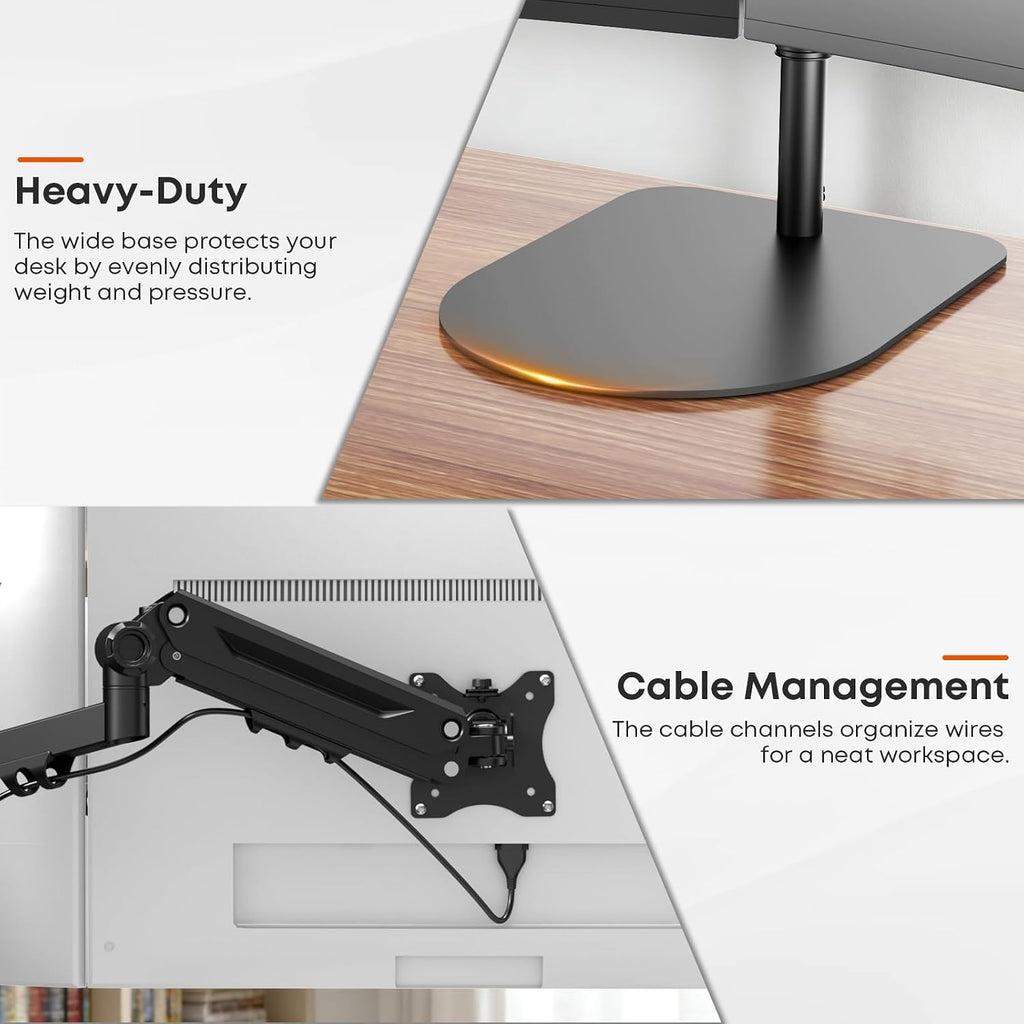 Triple Monitor Stand Up to 49 inches,Fully Adjustable Triple Monitor Mount with Gas Spring,Free Standing 3 Monitor Desk Stand Mount with Base and Cable Management,Holds 44 lbs,Black