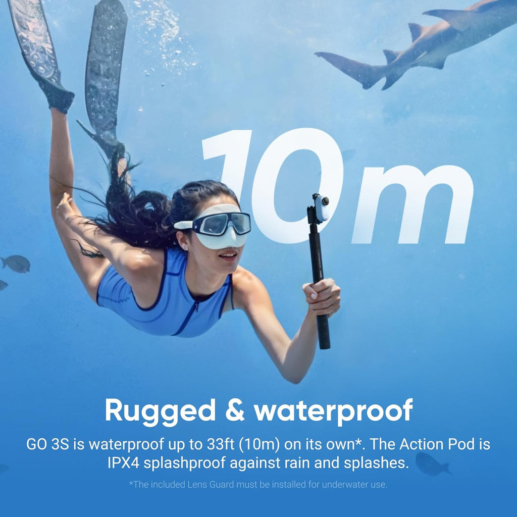 Insta360 GO 3S - 128 GB White 4K Tiny Portable Vlogging Camera, Hands-Free POVs, Mount Anywhere, Stabilization, 140 Min Battery Life, 10m Waterproof, Apple Find My, Pet POV