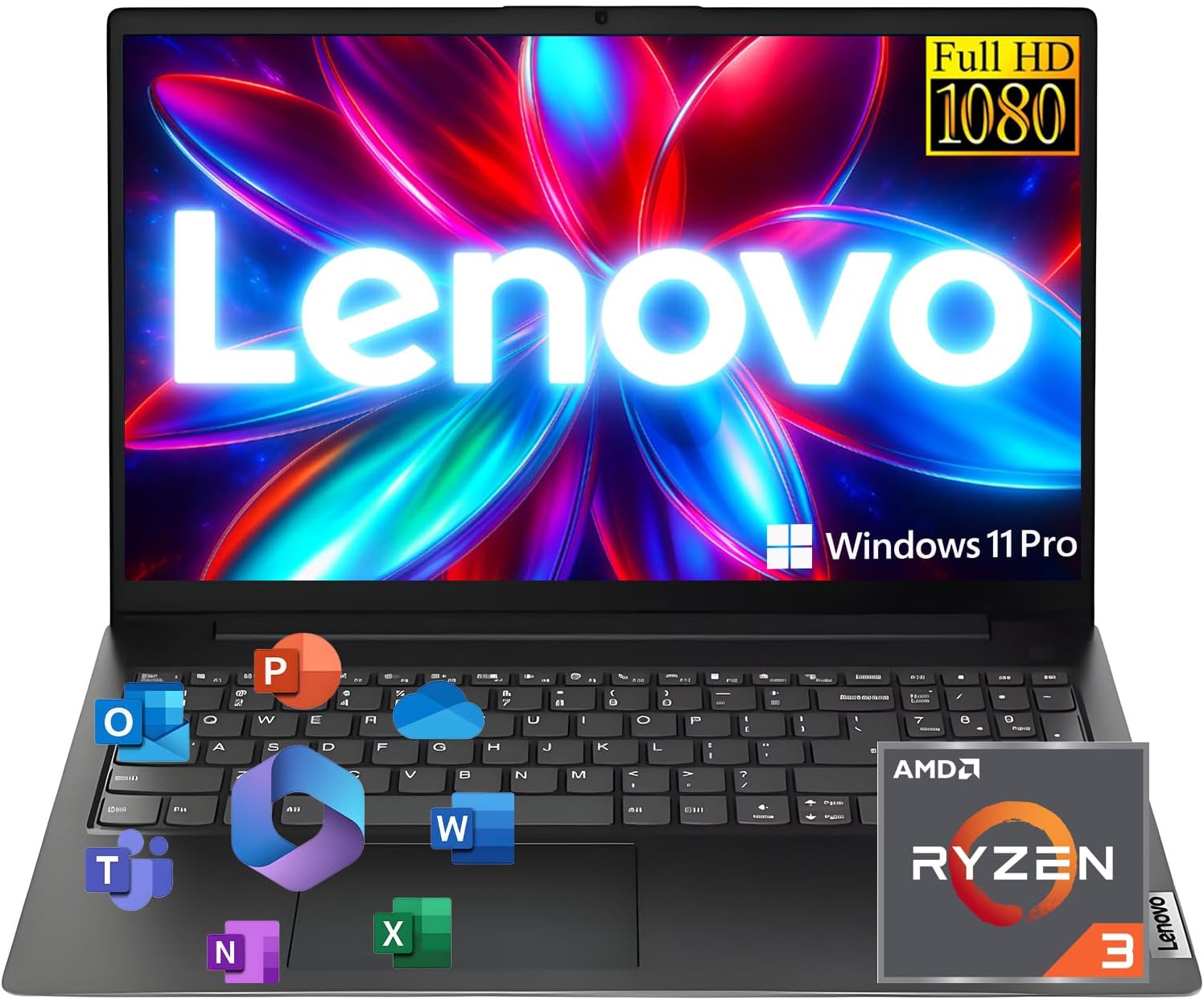 Lenovo New V15 Laptop for Student & Business with Microsoft Office, AMD Ryzen 3 7320U (Beat i7-1065G7), 15.6'' FHD, Radeon Graphics, 16GB RAM, 1TB SSD, Ethernet Port RJ-45, WiFi-6, Windows 11 Pro