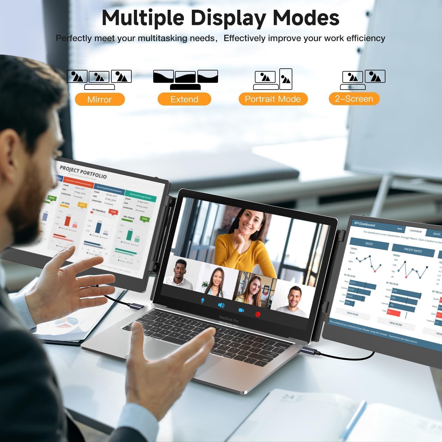 Laptop Screen Extender, 14' FHD 1080P Laptop Monitor Extender, Plug & Play, Updated Alloy Stand, Triple Monitor Compatible with Windows, Mac, Chrome