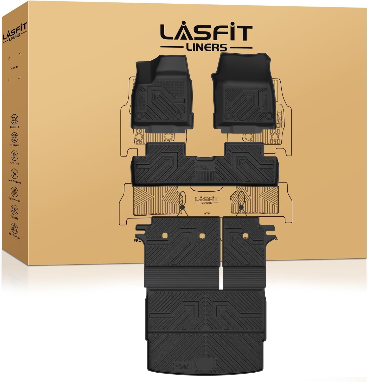 LASFIT Floor Mats & Backrest Mats & Cargo Mat for Nissan Leaf 2026, All Weather TPE Custom Fit Floor Liners Car Mats Accessories, Black