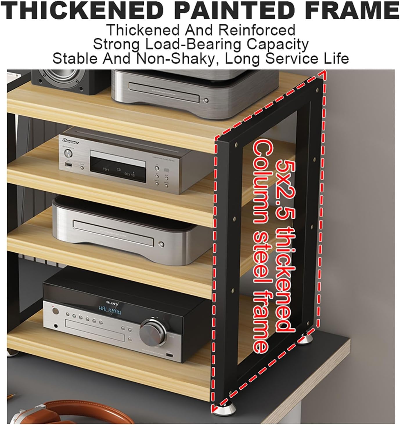 Portable Media Stand & Audio Rack - Corner Shelf for AV Equipment, Stereo Storage, TV & Gaming Console, Ideal for Living Room, Recording & Meeting Rooms - Wood Finish, 40x35x35.5 cm