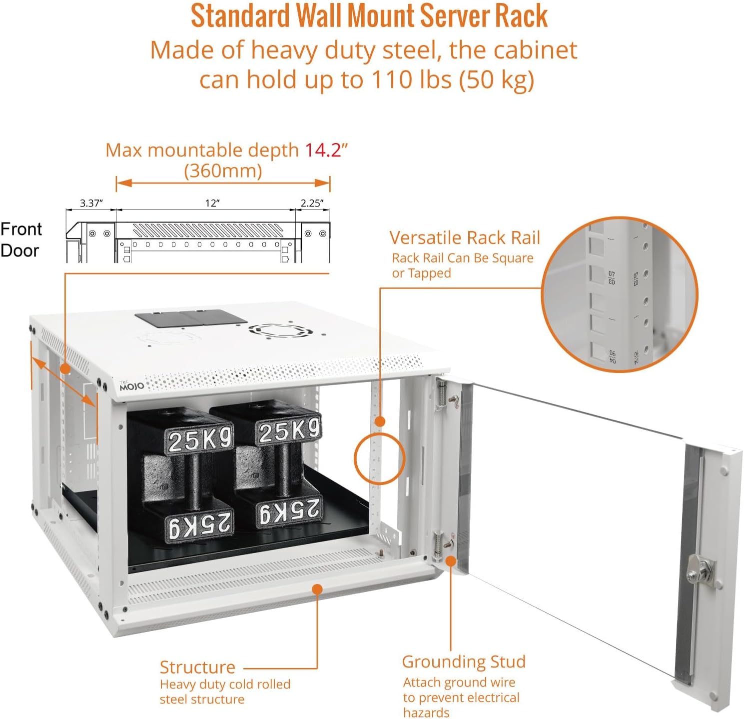 Tecmojo 6U Wall Mount Rack Network Cabinet for 19' IT Equipment,with Lockable Glass Door and Side Panels,Cooling Fan,17.7inch Depth,White