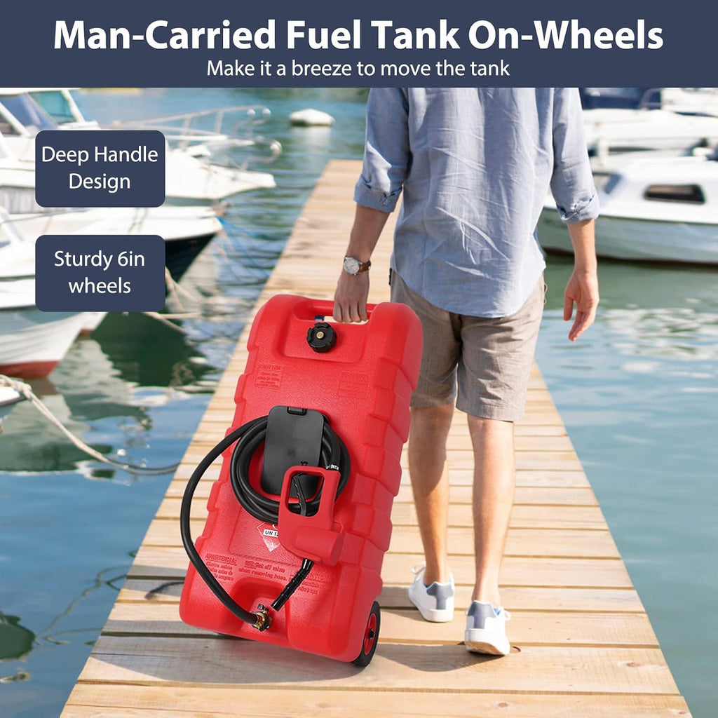 GAOMON Fuel Caddy, 15 Gallon Portable Gas Fuel Tank Container with LE Fluid Transfer Siphon Pump and 10ft. Delivery Hose, Diesel Storage Can On-Wheels for Cars, Lawn Mowers, ATVs, Boats