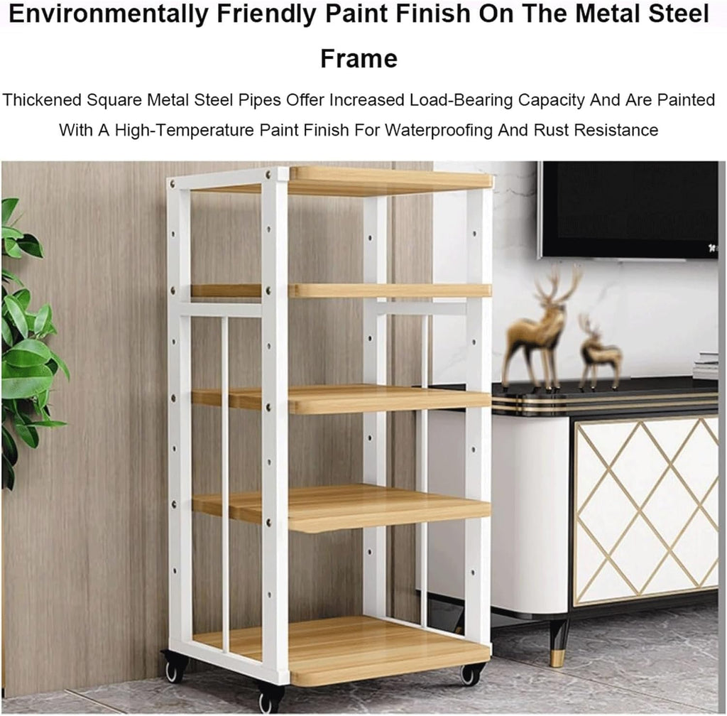Audio Rack Movable Stereo Rack Audio Equipment Rack Audio Open Stereo Shelf with Wheels HiFi Rack Adjustable Audio-Video Shelving(Natural,3 Tier)