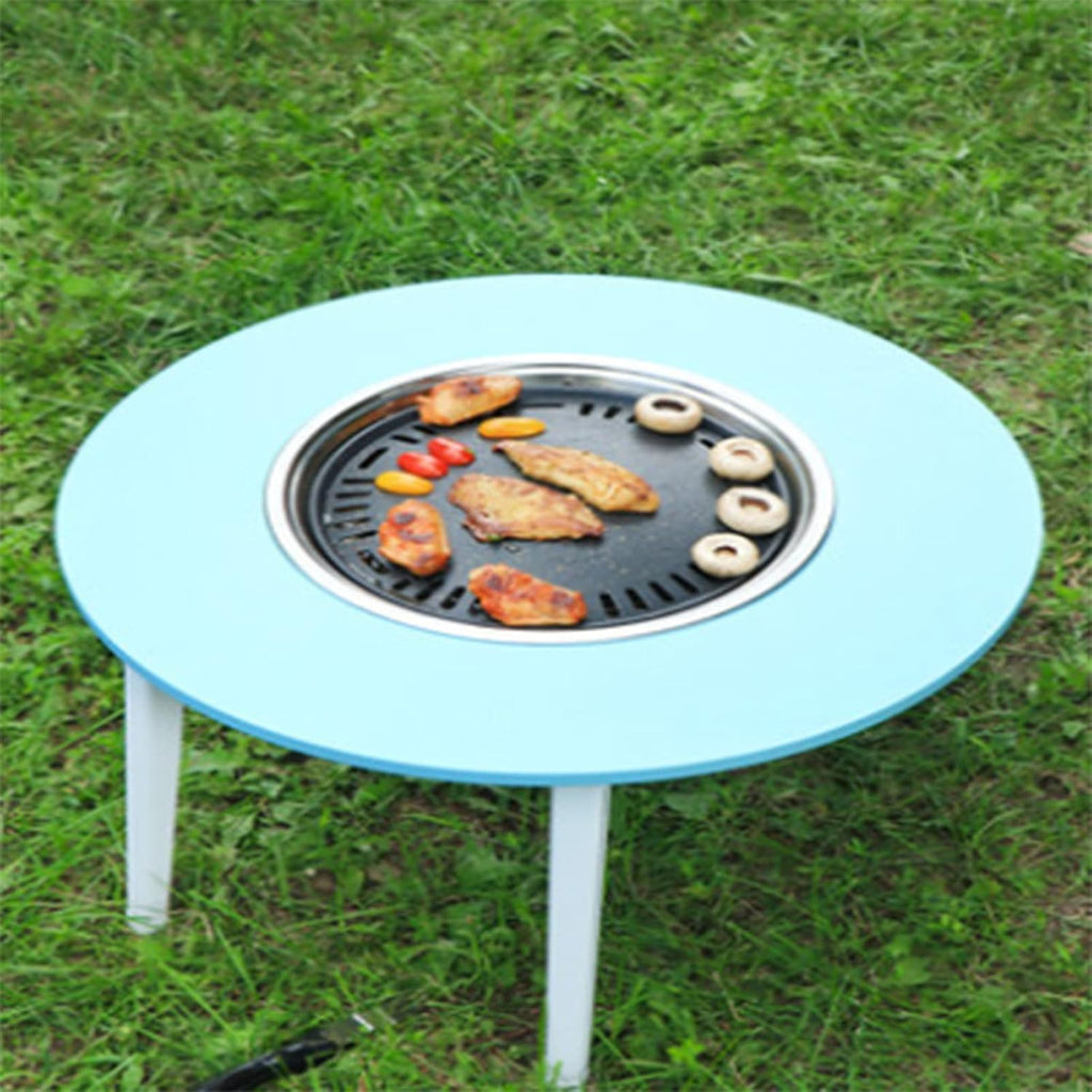 Outdoor Barbecue Table with Charcoal Grill, Small Home Courtyard Table, Korean Barbecue Grill, 23.62' x 12.59' x 14.17', Silver