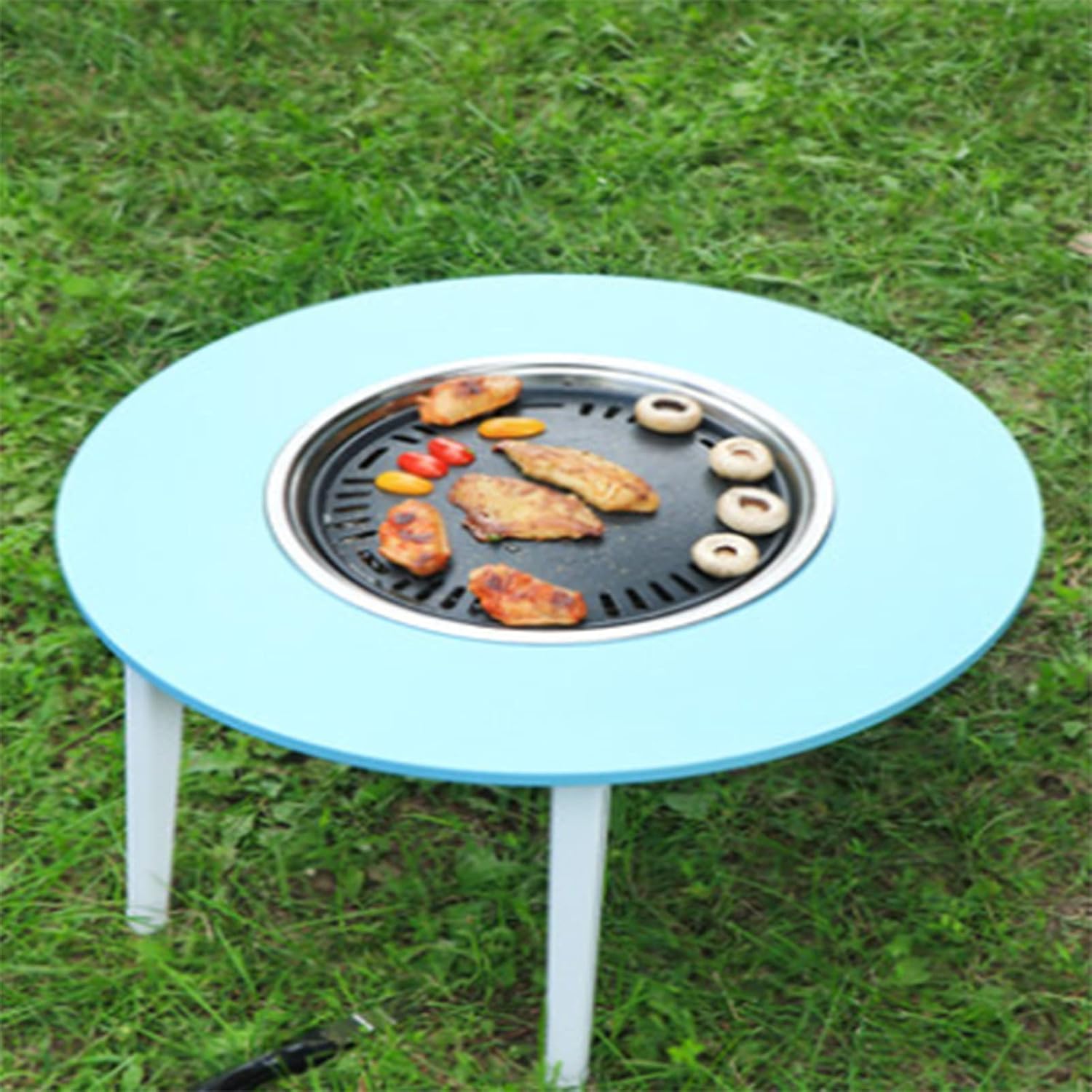 Outdoor Barbecue Table with Charcoal Grill, Small Home Courtyard Table, Korean Barbecue Grill, 23.62' x 12.59' x 14.17', Silver
