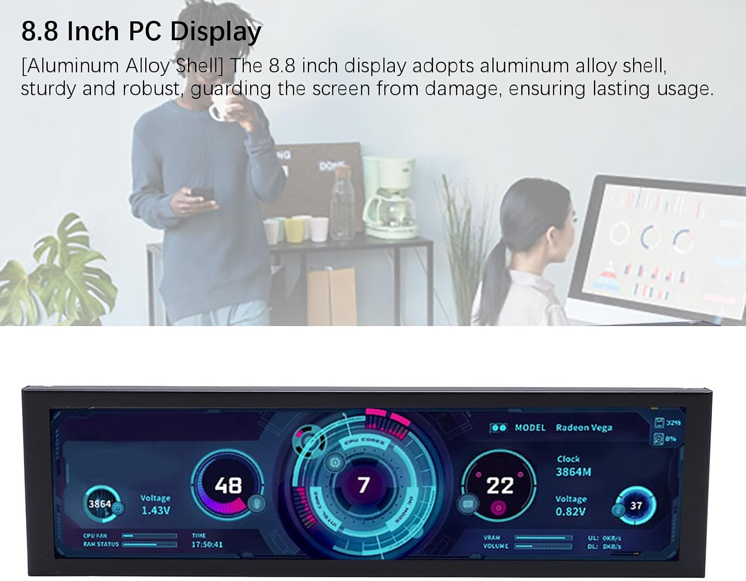8.8 Inch Computer Secondary Screen,1920x480 LCD Display,PC Temperature Monitor,Computer Case Temperature Screen,Computer Secondary Display,CPU GPU Monitor