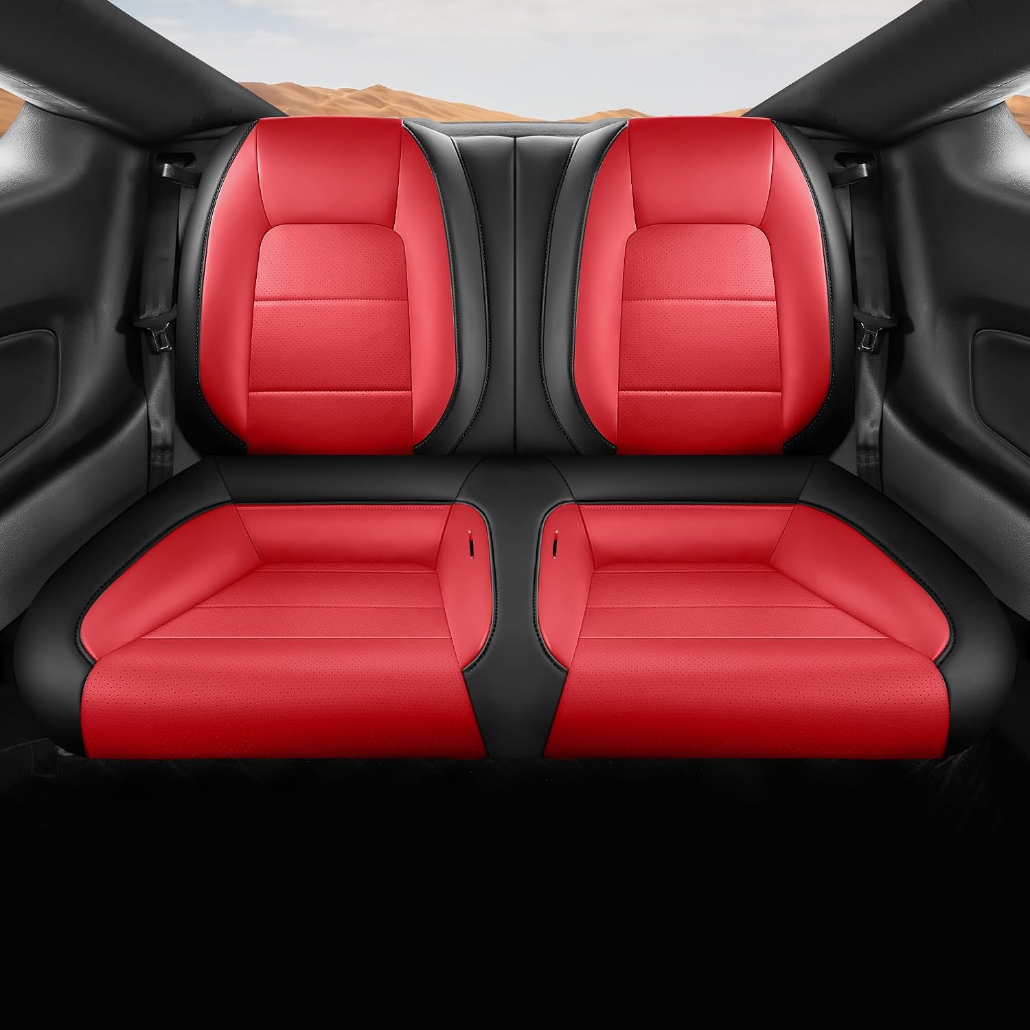 for Ford Mustang Seat Cover 2015-2026 Coupe Hardtop Nappa Leather Car Seat Cover Full Set (M-Red&Black)