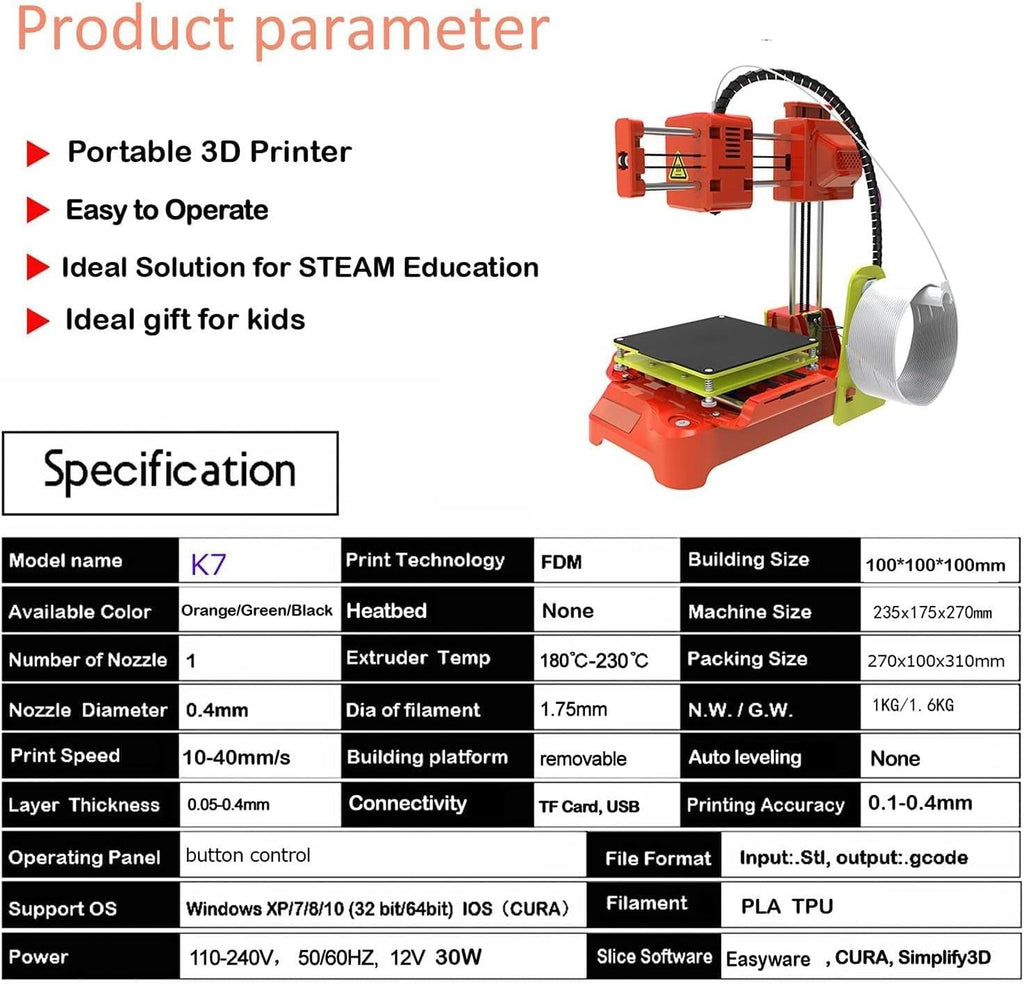 3D Printer Mini Desktop Kit, 3D Printer with Pla Filament Removable Magnetic Plate USB Cable Tf Card Max Printing Speed 40mm/S, for Beginners Kids Teens