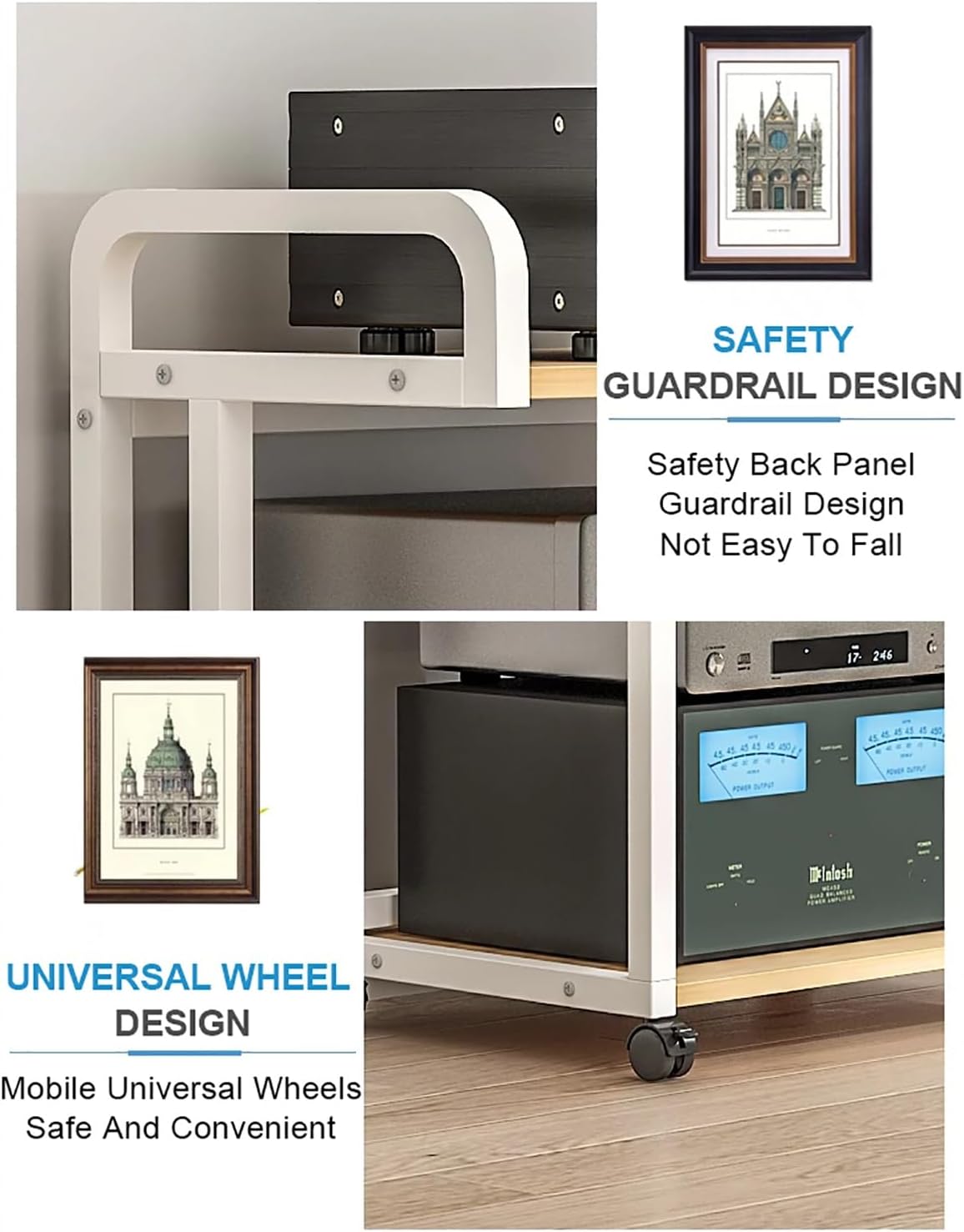 Movable Corner Storage Shelf with Wheels - 3/4/5 Tier Audio Rack for Amplifiers & Media - Floor-Standing Shelving Unit for Living Room, Gaming & Recording (Walnut, 50x40x81cm)