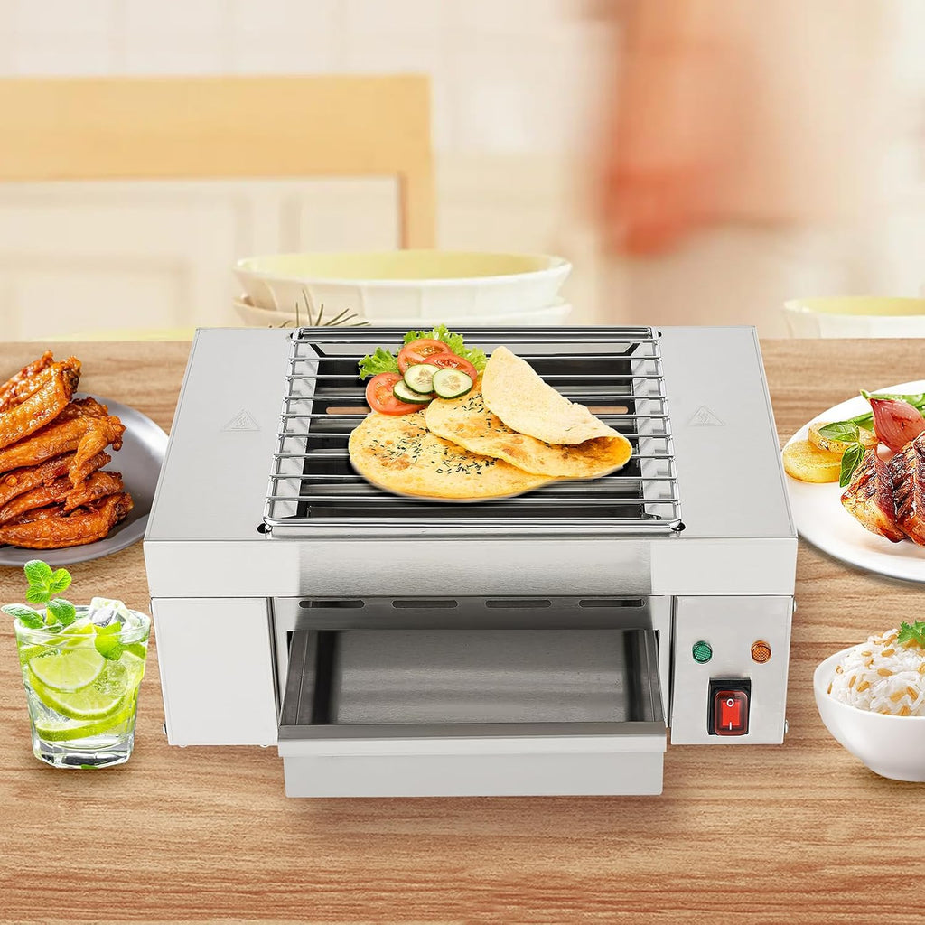 1500W Electric Indoor Searing Grill Commercial Korean BBQ Grill with Removable Grill Mesh & 5 Heating Tubes Barbecue Clip, Indicator Light for Cafe Restaurant Party Buffet(32-446 ° F)
