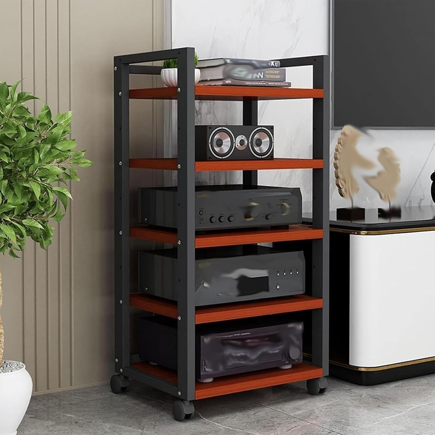 Large Capacity Vintage Stereo Console, Adjustable Outdoor 5-Tiers Audio Video Equipment Rack, Mobile Multi-Layer Commercial AV Media Stand/Bookshelf (Size : Style A)