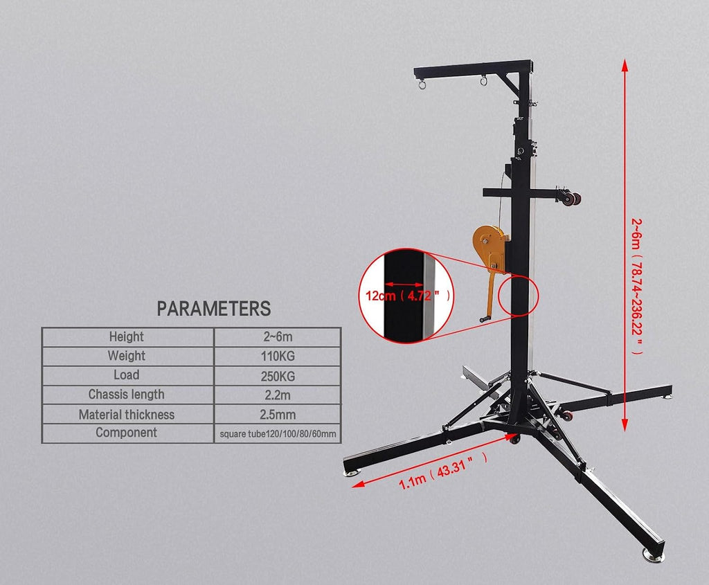 Two Loudspeaker Box Steel Audio Stands Heavy Duty Telescoping Crank Up Sound Speaker Bracket 6.5-19.6ft Height with Outriggers Hanging Line Array System Lifting Support 550LB Load for DJ Bars