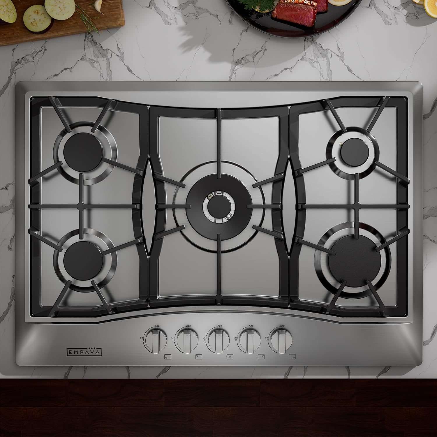 Empava 30 in. Gas Stove Cooktop with 5 3rd Gen Italy Sabaf Sealed Burners in Stainless Steel, 30 Inch