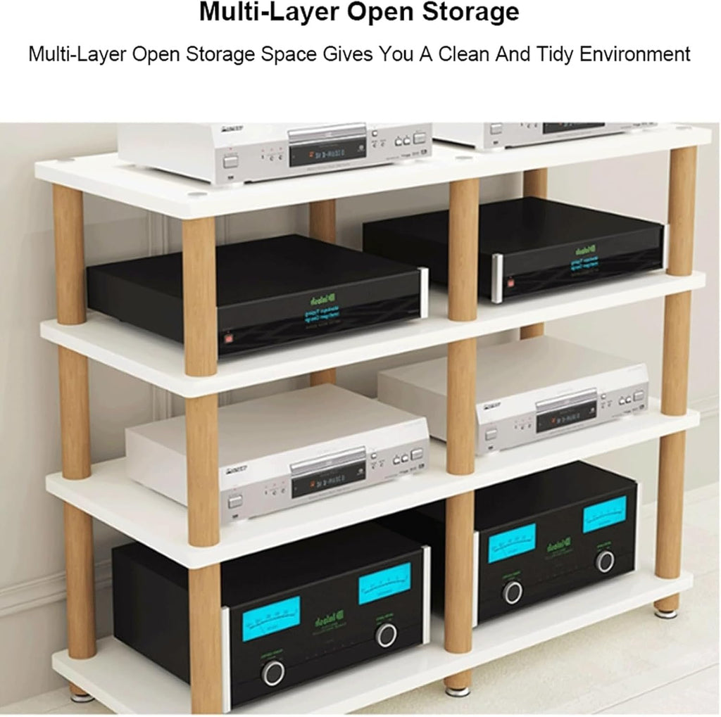 Audio Rack Stereo Rack 2/3/4 Tier Audio Equipment Rack Wooden Audio Rack Cabinet HiFi Rack Double Wide Audio Component Rack Durable(Nero,2 Tier)