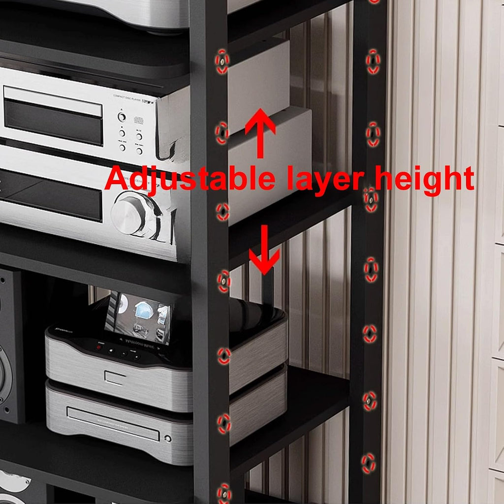 Audio Storage Rack, Audio Rack Stand, Audio Rack Tower, Media Stand Heavy Duty for Audio Equipments 50 * 45 * 58.5Cm 3 Colors,Black+Black50*45 * 58.5Cm