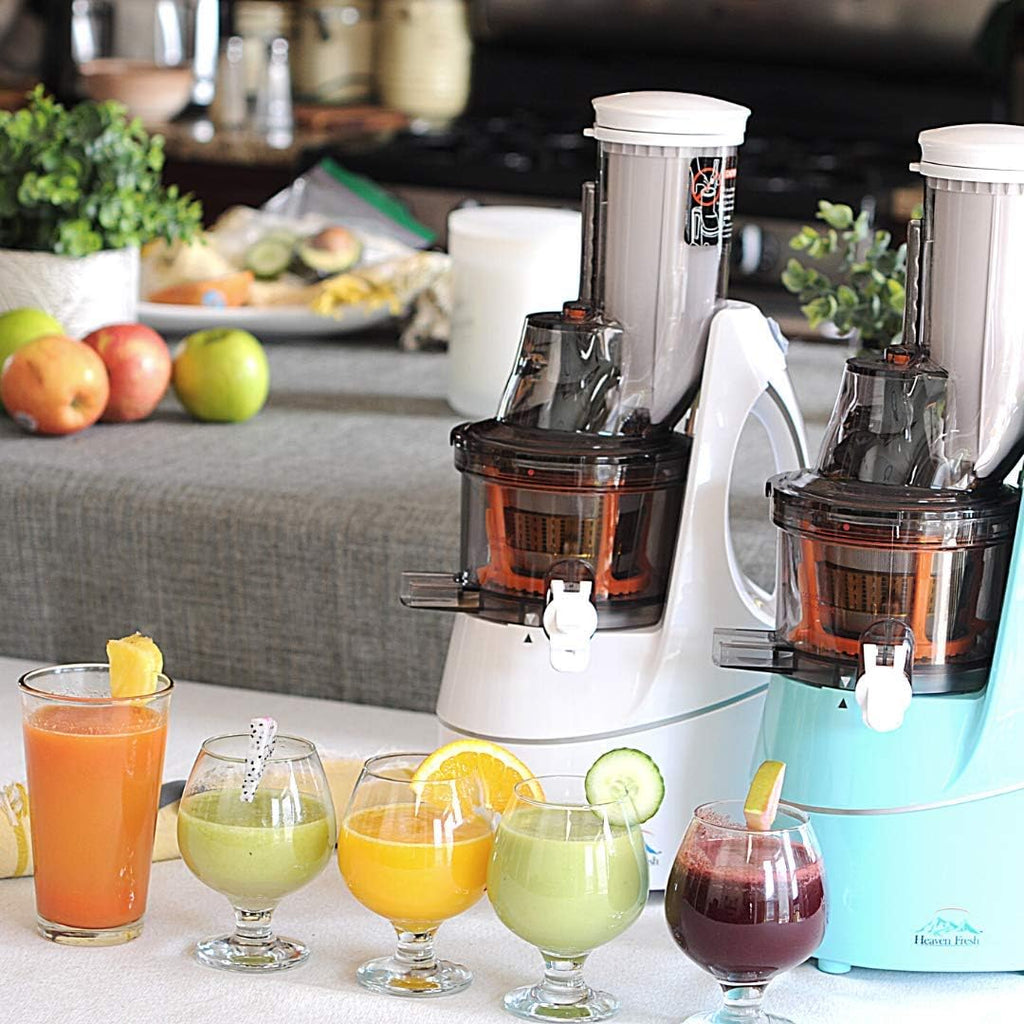 Heaven Fresh Cold Press Slow Masticating Juicer, Ultra-Quiet 240W Motor, Maximized Juice Yield, Included Frozen Dessert Strainer, Drip-Free Cap - Teal