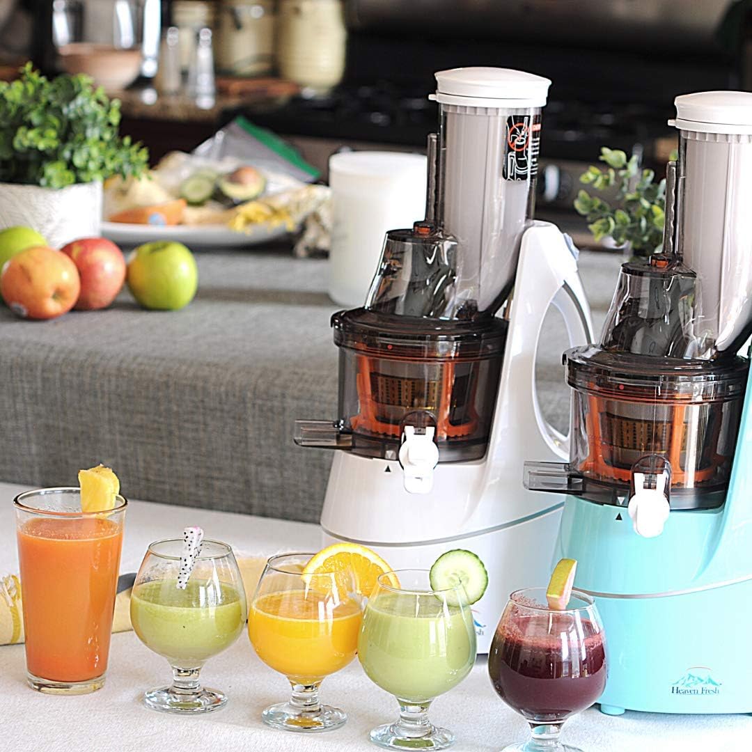 Heaven Fresh Cold Press Slow Masticating Juicer, Ultra-Quiet 240W Motor, Maximized Juice Yield, Included Frozen Dessert Strainer, Drip-Free Cap - Teal