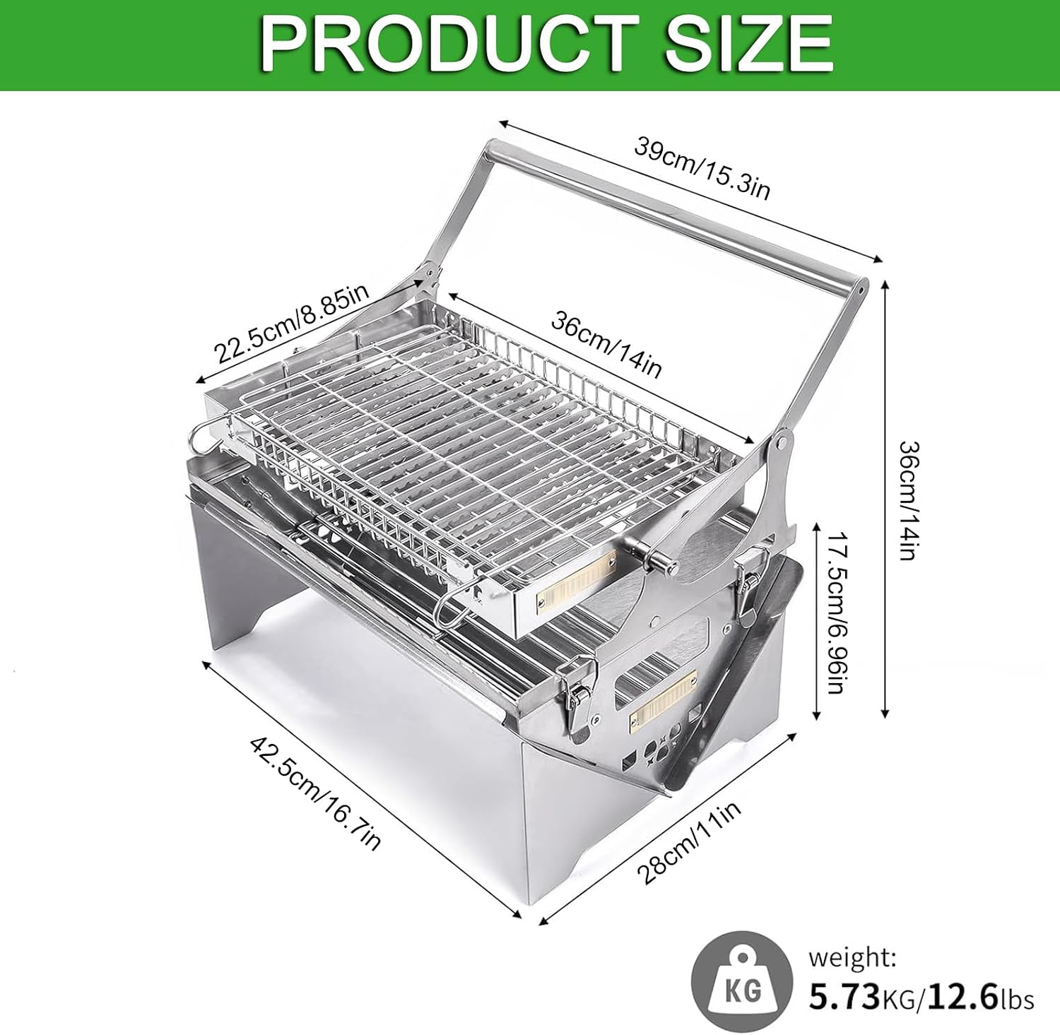 Rotating Charcoal Grill,Stainless Steel Flipping Barbecue Grills,Portable Camping Charcoal BBQ Grill for Outdoor Picnic Yard Party
