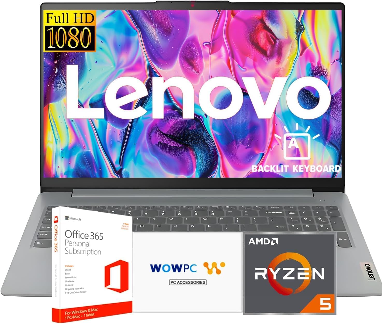 Lenovo Ideapad Slim 3 Laptop for Student & Business with Microsoft Office, Backlit Keyboard, AMD Ryzen 5 5625U (Beats i7-1260U), 15.6' FHD Display, 16GB RAM, 512GB SSD, Windows 11 Pro, WOWPC USB