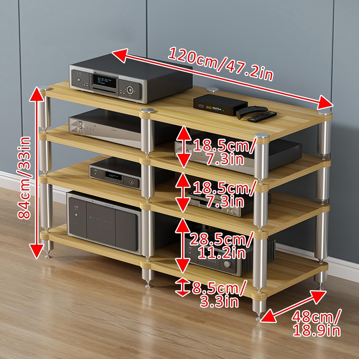 Stereo Rack,Media Storage Cabinet,2/3/4-Tier AV Media Stand Corner Shelf,Audio Rack Tower,Movable Audio Rack Tower Player Stand,Storage for Entertainment Stereo Component,Video Game Console Stand(Ligh