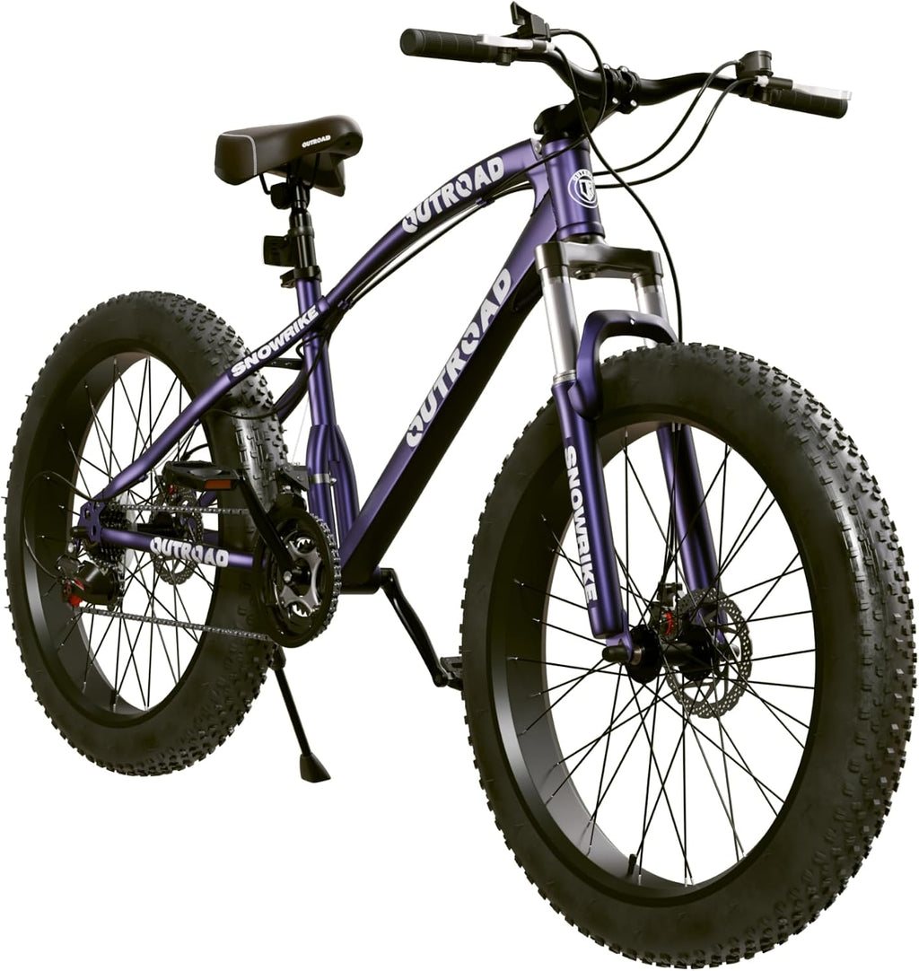 26' Fat Tire Mountain Bike with 4 inch Knobby Tires, 21 Speed MTB with Dual Disc Brake for Adults, Anti-Slip Bicycle, Black, White, Blue&Purple