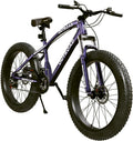 26' Fat Tire Mountain Bike with 4 inch Knobby Tires, 21 Speed MTB with Dual Disc Brake for Adults, Anti-Slip Bicycle, Black, White, Blue&Purple