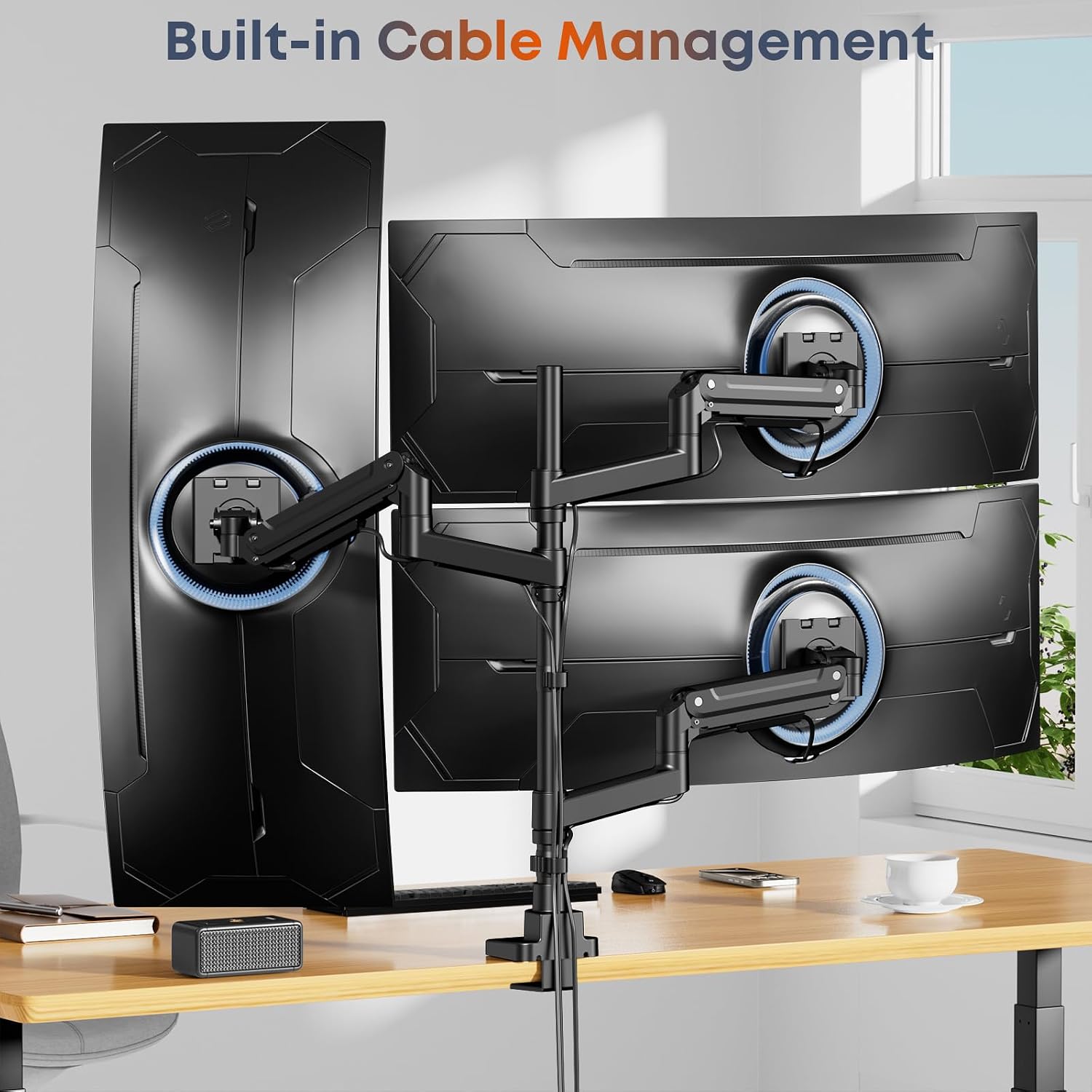 Triple Monitor Mount for up to 49-inch Screens - Heavy Duty Triple Monitor Arm Desk Mount for Ultrawide Monitors Max Load 44lbs per Screen, VESA 75x75 / 100x100 mm, Black