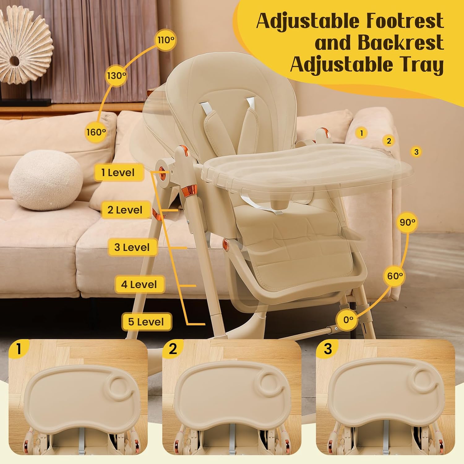 6-in-1 Convertible High Chair with Rocker | Baby High Chair for Newborn to Toddler (0-3 Years) | Adjustable, Foldable & Easy-Clean with Dishwasher Safe Tray & Tool-Free Assembly, Brown