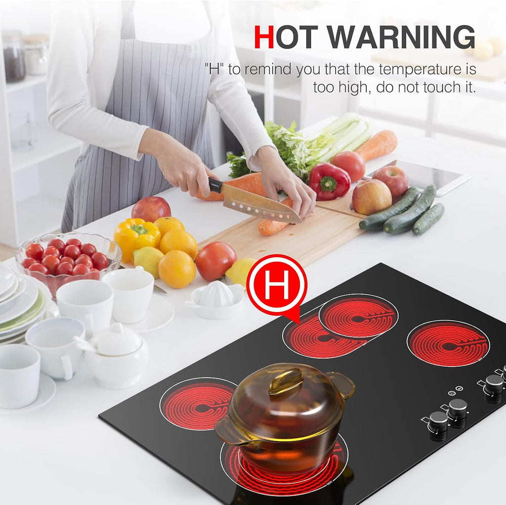 Electric Cooktop, 30 Inch Built-in Electric Smoothtop with 4 Elements, Touch & Knob Control, 9 Heating Levels, Child Lock, Timer, Hot Surface Indicator, 6800W Electric Stove Top Hot Plate