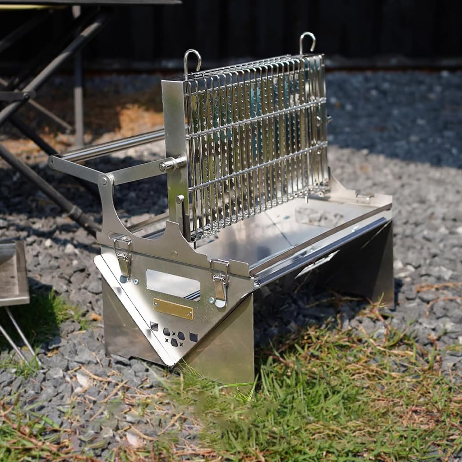 Rotating Charcoal Grill,Stainless Steel Flipping Barbecue Grills,Portable Camping Charcoal BBQ Grill for Outdoor Picnic Yard Party