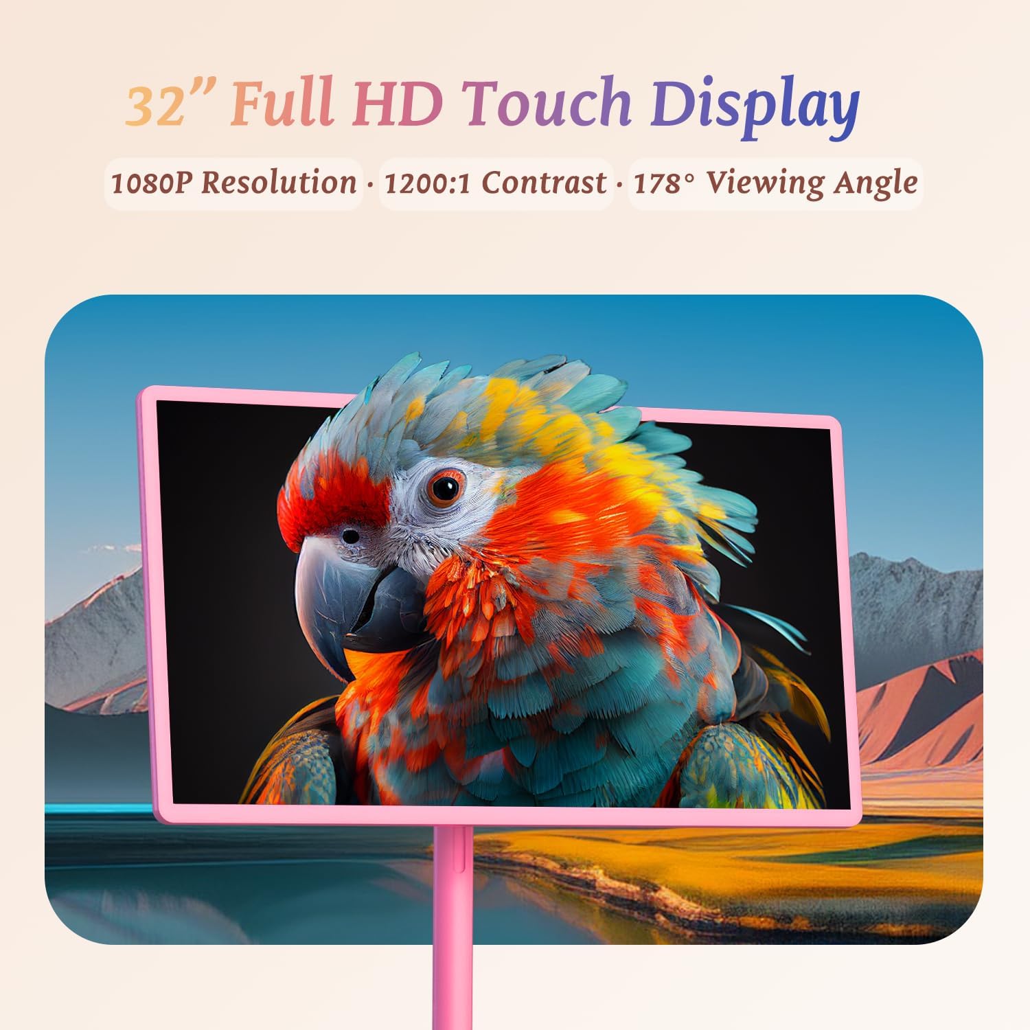 32 Inch Portable Smart TV | 1080P Touch Screen | Android 15 8G+128GB Storage | Movable Monitor on Wheels | 5MP Camera | 38,400 mAh Battery | Voice/Airmouse Remote Control | Versatile Rotatable Display