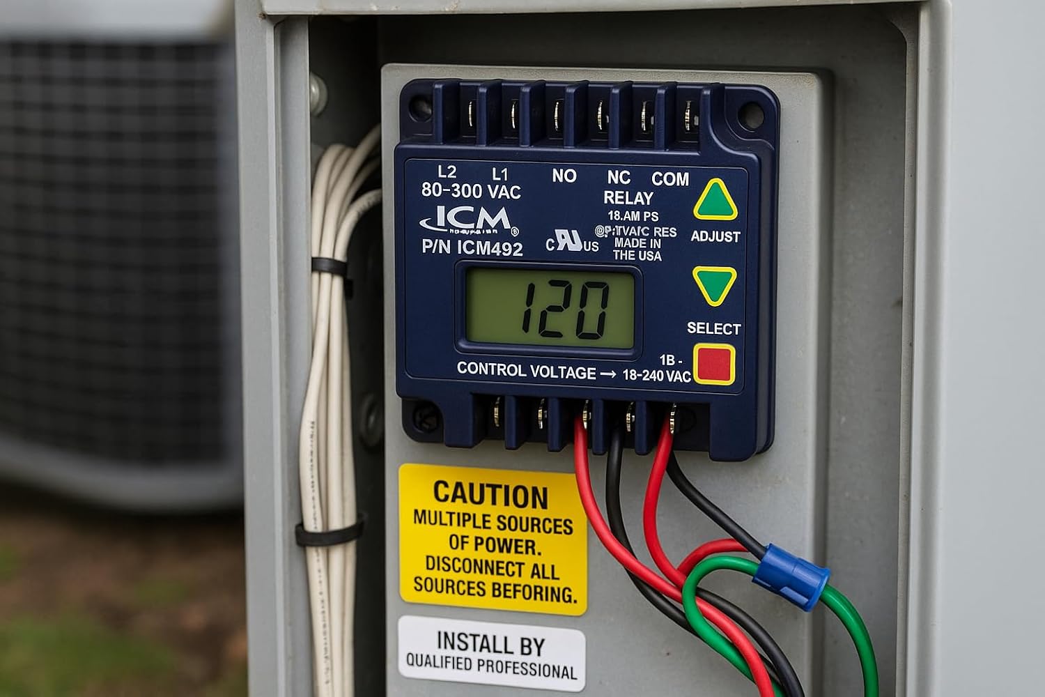 ICM Controls ICM492 Single Phase Voltage Monitor – 80-300 VAC, LCD Display, 5-Fault Memory, Over/Under Voltage & Diagnostics Protection