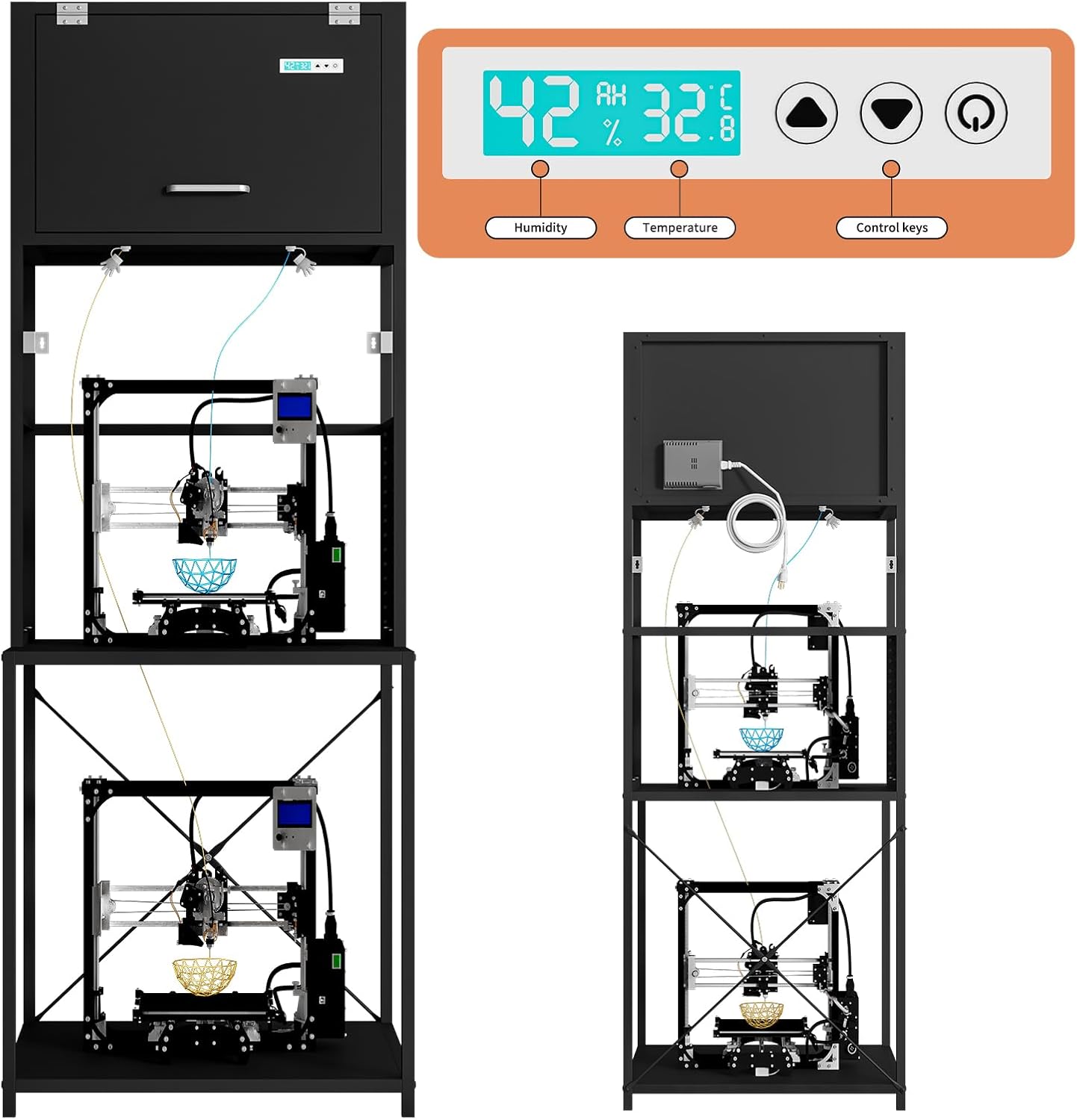 3D Filament Dehumidify Storage 3D Printer Stand | 3-Tier All-in-One Organizer with Built-in Dehumidifier, Dual Spool Holders & Tool Mounts | for Moisture-Sensitive Filament