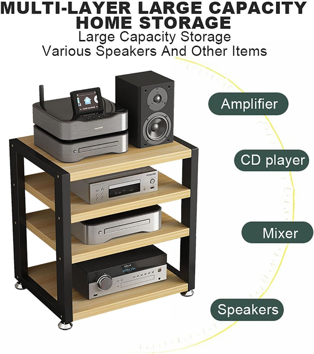 Portable Media Stand - Audio Rack for Living Room, Gaming & Recording - Corner AV Shelf with Storage for Electronics & Equipment - Wood Finish, 40x35x23cm