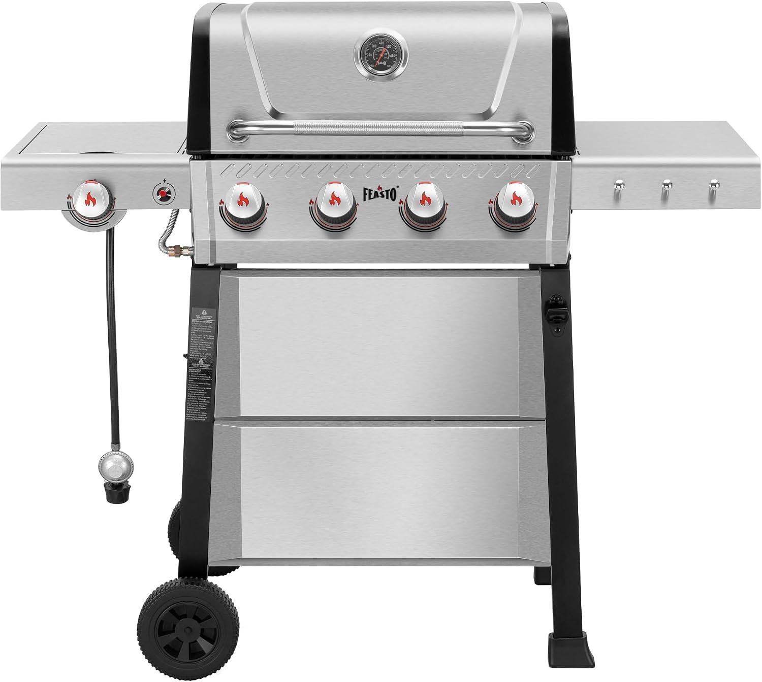 Feasto Propane Gas Grill, 36,000 BTU Outdoor Patio BBQ, Porcelain-Enameled Cookbox & Porcelain-Enameled Cast-Iron Grates, 559 Sq. In., Black (Black, 4) (Stainless Steel)