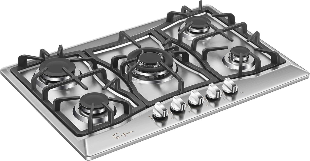 Empava 30' Gas Cooktop with 5 Italy Sabaf Sealed Burners NG/LPG Convertible Stainless Steel in Black Model 2020, 30 inches