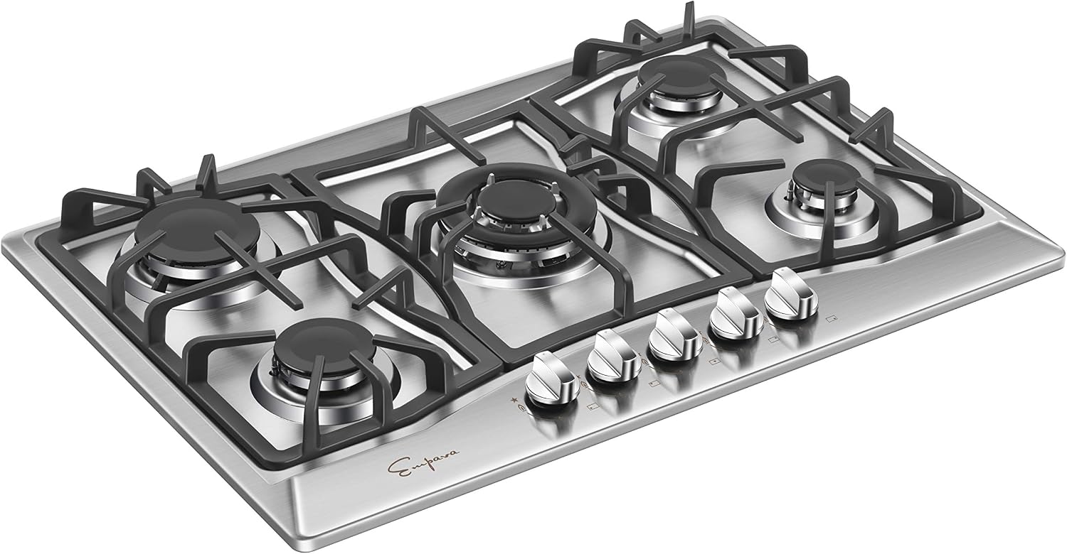 Empava 30' Gas Cooktop with 5 Italy Sabaf Sealed Burners NG/LPG Convertible Stainless Steel in Black Model 2020, 30 inches