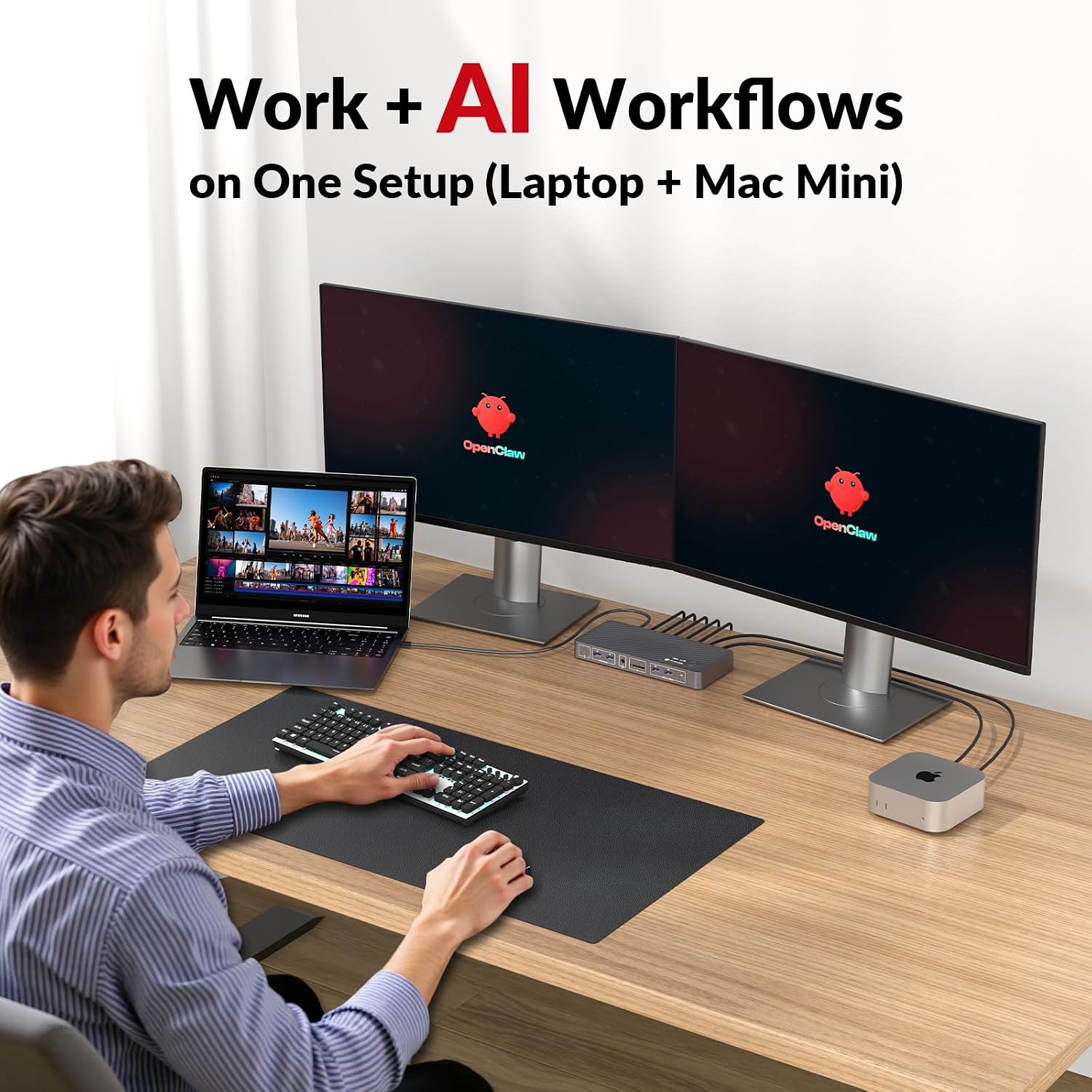 AV Access 8K KVM Switch 2 Monitors 2 Computers for Laptop & Gaming PC/Mac mini, 100W PD, GbE, 4xUSB 3.2 10Gbps USB C Hub, KVM Docking Station Dual Monitor 8K@60Hz/4K@165Hz, Audio, SD, Remote Switch