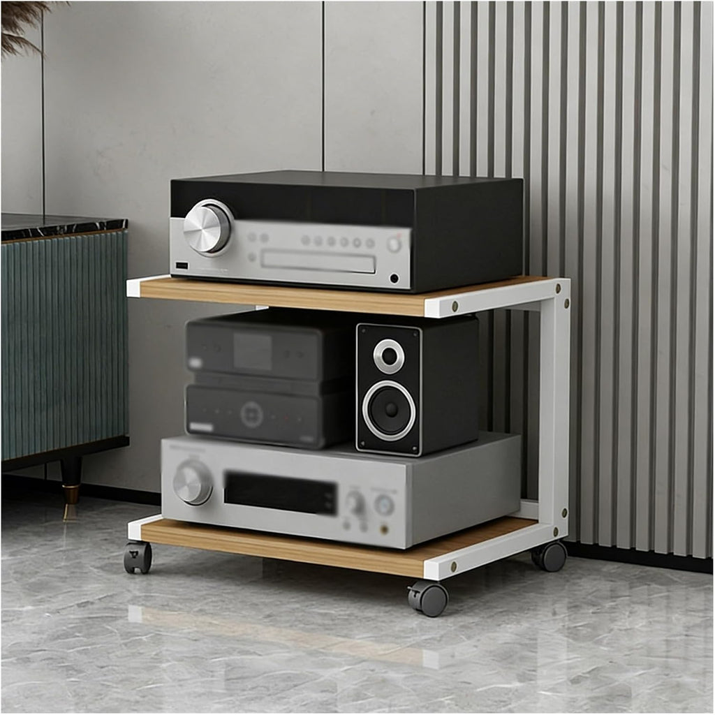2-Shelf Le Ma Stand with 4 Rolling Caster Wheels, Floorstanding Home Audio Rack, HiFi Equipment Cabinet, Versatile Storage Solution, Height 45CM (17.7IN)
