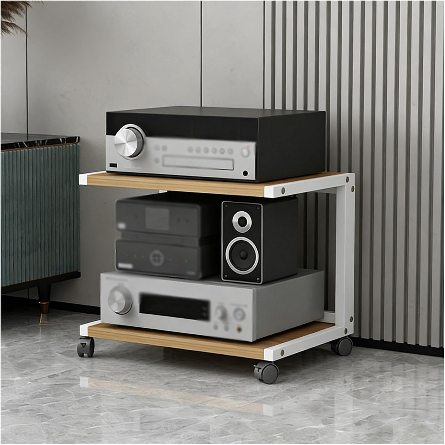 2-Shelf Le Ma Stand with 4 Rolling Caster Wheels, Floorstanding Home Audio Rack, HiFi Equipment Cabinet, Versatile Storage Solution, Height 45CM (17.7IN)
