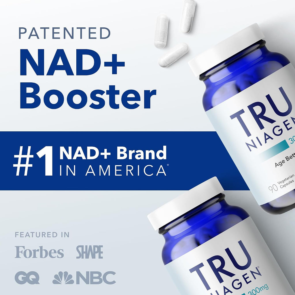 TRU NIAGEN Patented NAD Supplement for Brain Function, Anti Aging & Cell Regeneration, 300mg Niagen, 90 Servings | Supports Cellular Energy, Muscle | Nicotinamide Riboside (NR) Take 1 Daily | 2 Bottle