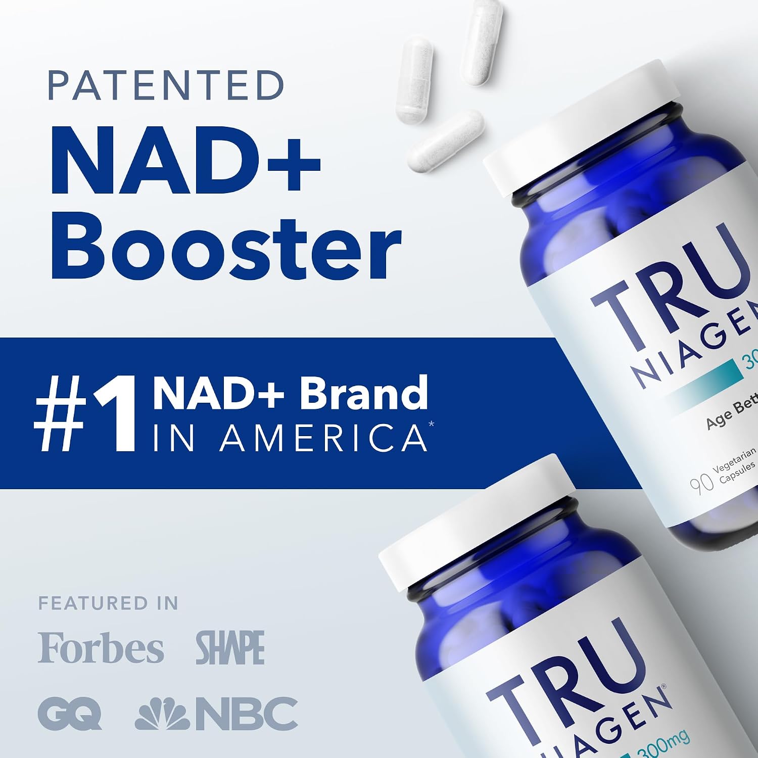 TRU NIAGEN Patented NAD Supplement for Brain Function, Anti Aging & Cell Regeneration, 300mg Niagen, 90 Servings | Supports Cellular Energy, Muscle | Nicotinamide Riboside (NR) Take 1 Daily | 2 Bottle