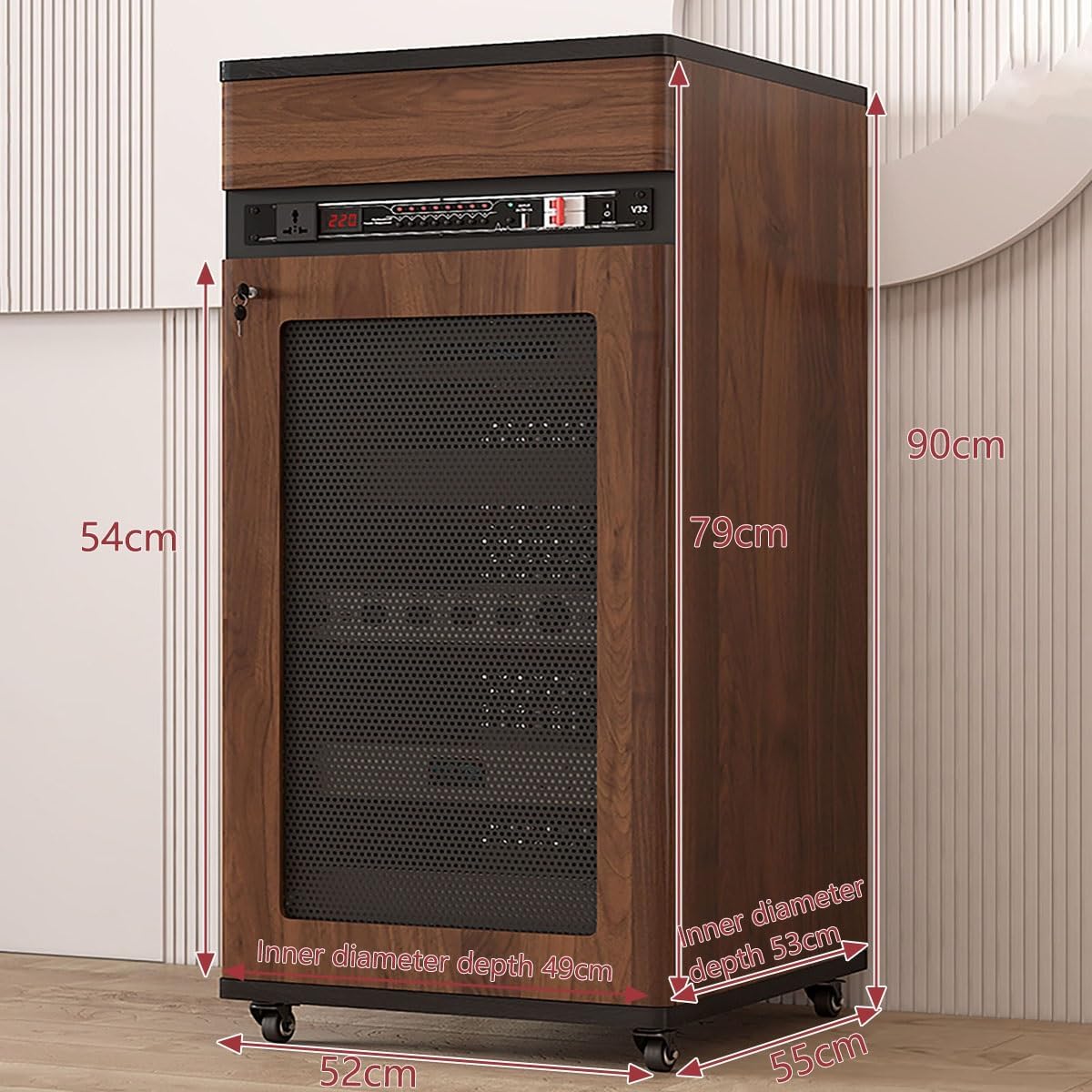 Media Stand Corner Shelf, Solid Wood AV Media Storage Cabinet with Wheels, Floor-Standing Audio Rack with Drawer, 4 Tiers for Stereo Equipment