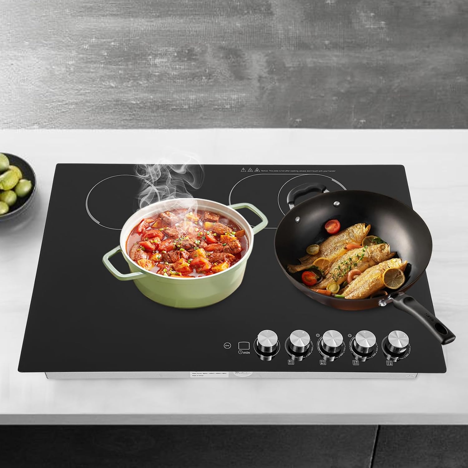 Electric Cooktop, 4 Burner 3700W Built-in Stovetop, Electric Stove Top with Timer, 5 Heating Level, Kid Safety Lock, 110V Hard Wire, No Plug