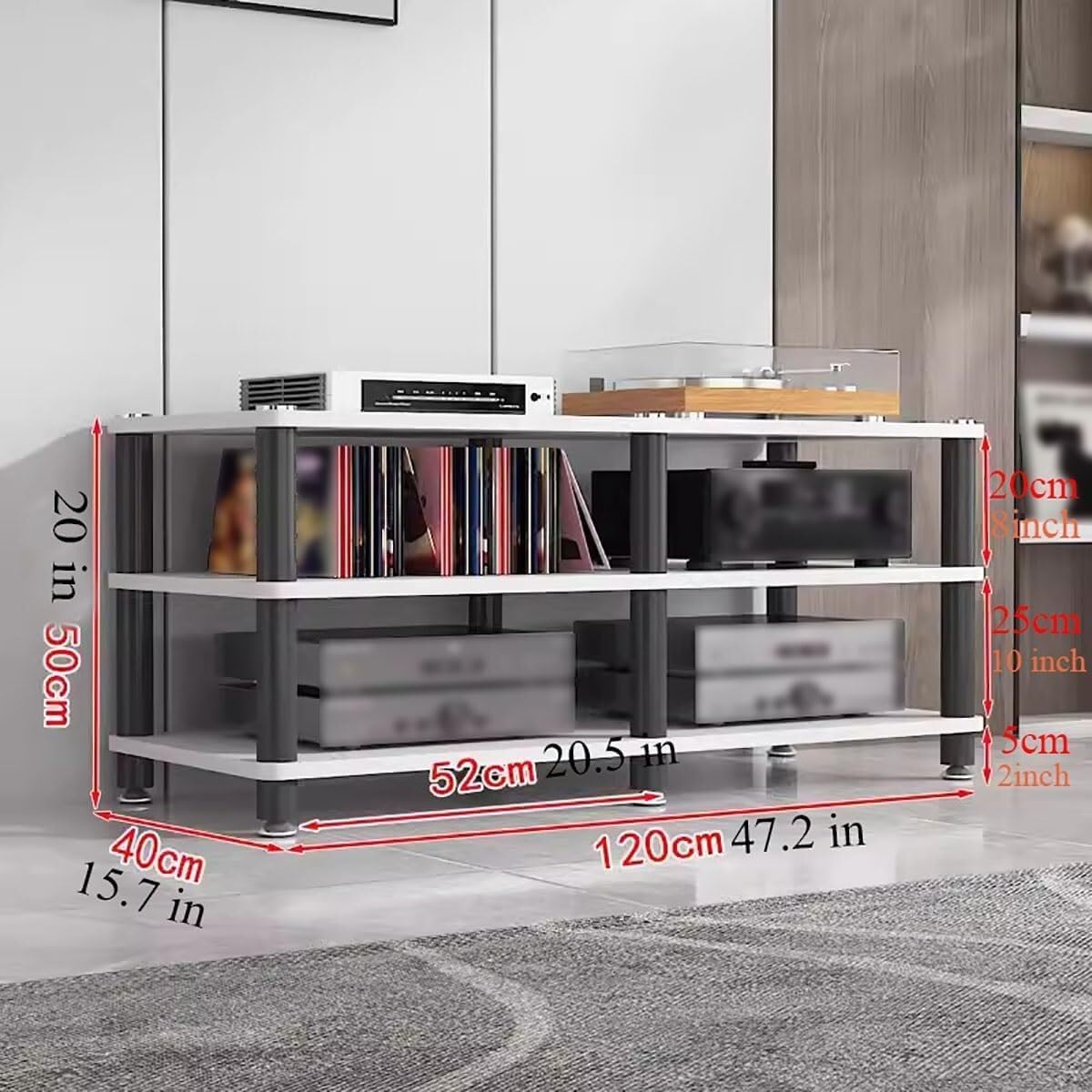 Audio Video Equipment Tower Rack, Stereo Cabinet, Turntable Receiver Stand, Home Office Media TV Component Storage Unit