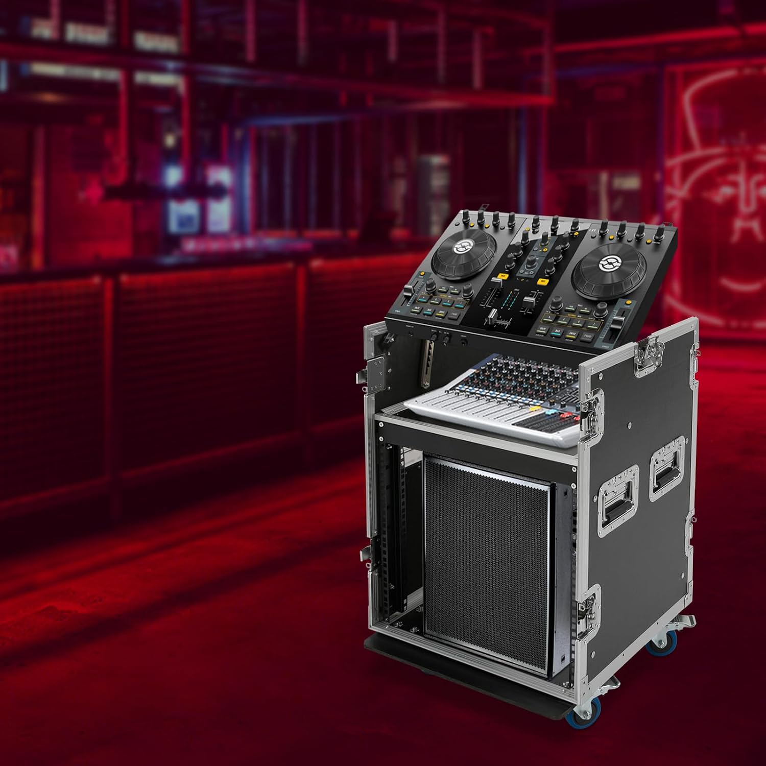 10U PA DJ Rack, 661LBS Recording Studio Racks Audio Equipment Cabinet, Mobile Stereo Rack with Lockable Wheels for Studio/Wedding (10U)